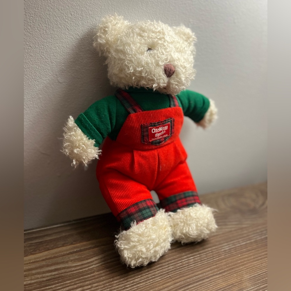 Vintage OshKosh B'gosh Teddy Bear with Holiday Red Overalls Eden Toys - Picture 3 of 14